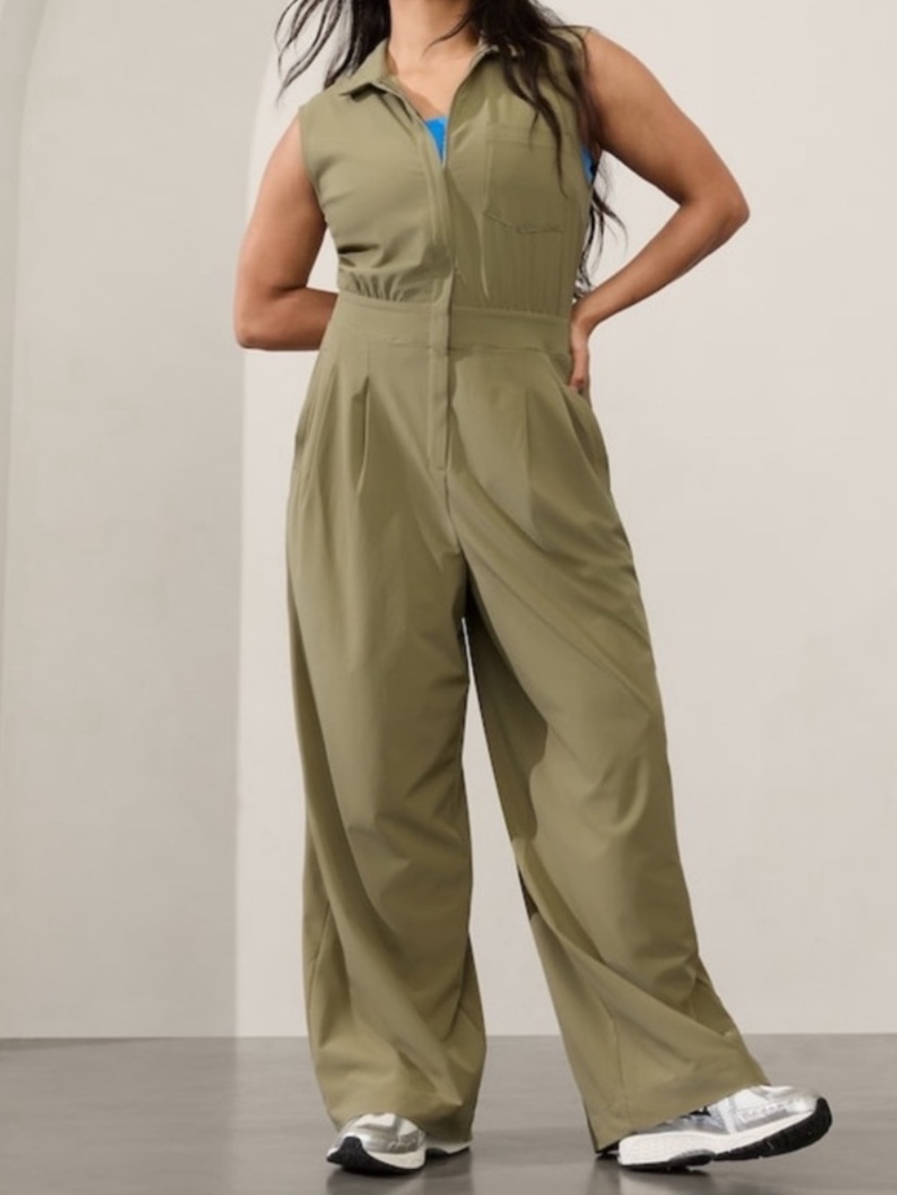 NEW Athleta Brooklyn Heights Wide Leg Jumpsuit Size 16T Olive Athleisure Utility